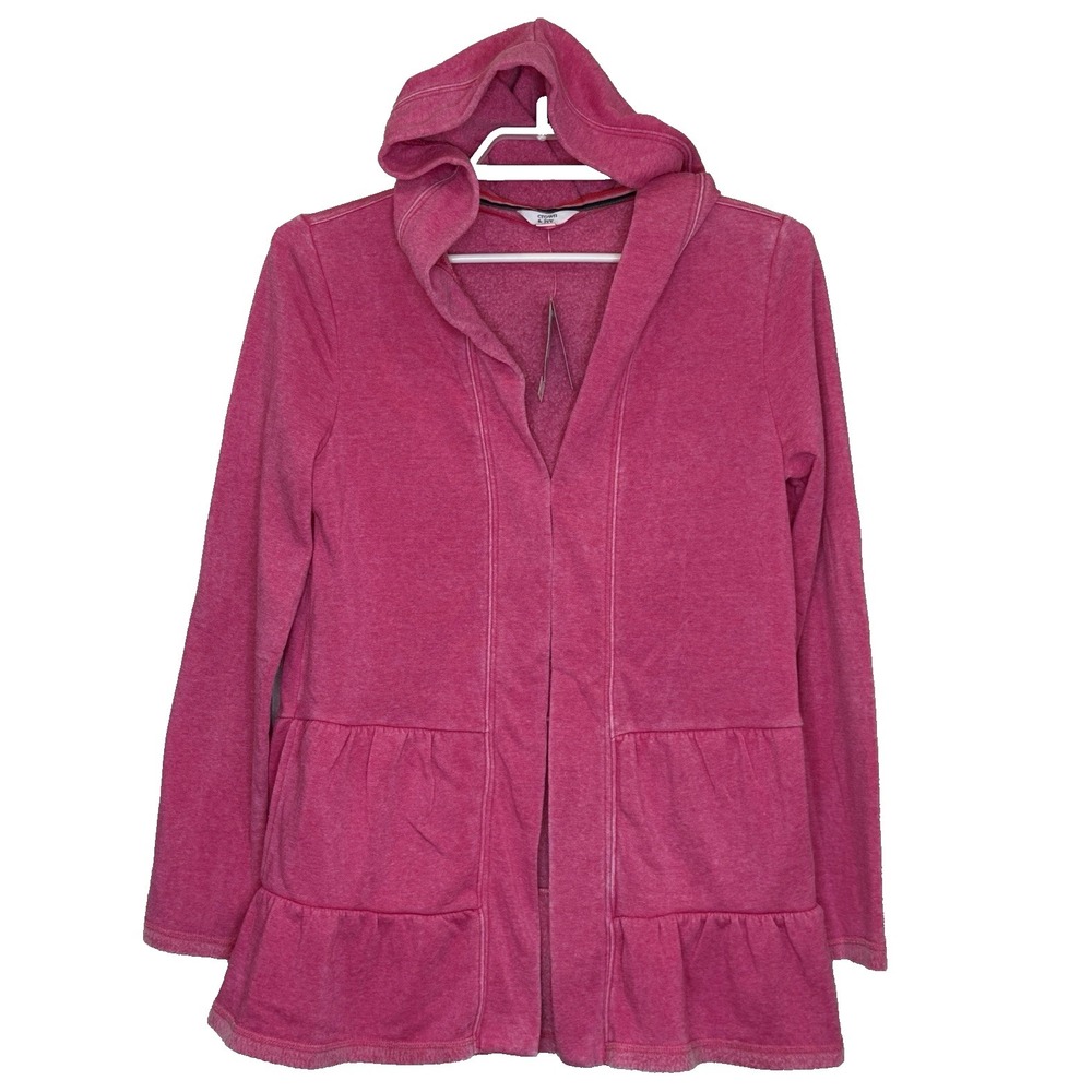 Crown & Ivy Tiered Trapeze Open Front Hoodie Sweatshirt Cardigan Medium Pink NEW